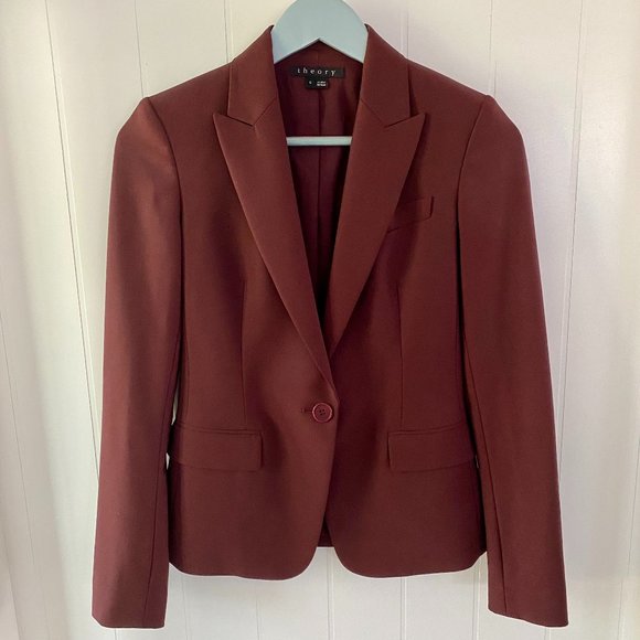 Theory Jackets & Blazers - Theory Stretch Wool Peaked Lapel Burgundy Blazer 0
